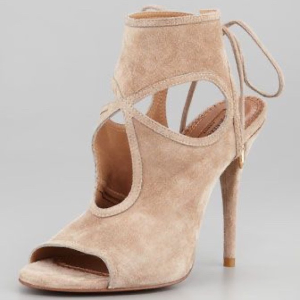 Aquazzura Beige Suede Cutout Tie-Back Heeled Bootie